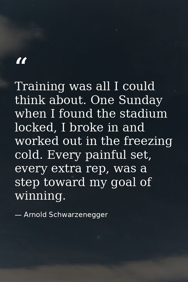 Training was all I could think about. One Sunday when I found the stadium locked, I broke in and worked out in the freez — Arnold Schwarzenegger