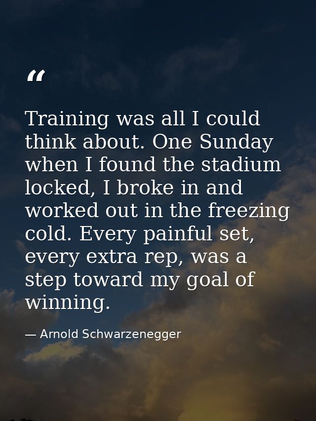 Training was all I could think about. One Sunday when I found the stadium locked, I broke in and worked out in the freez — Arnold Schwarzenegger