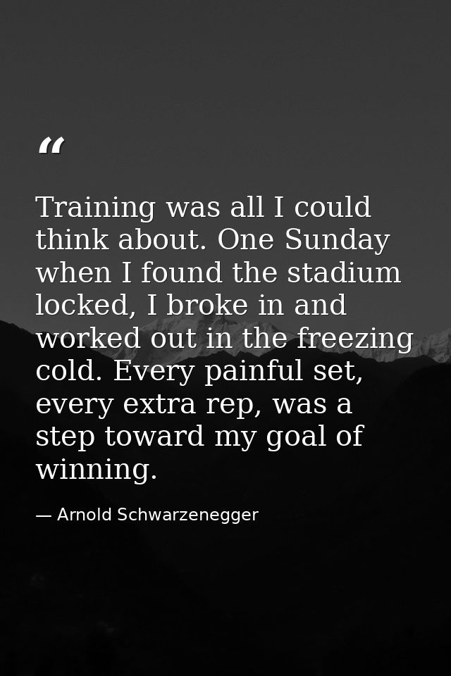 Training was all I could think about. One Sunday when I found the stadium locked, I broke in and worked out in the freez — Arnold Schwarzenegger