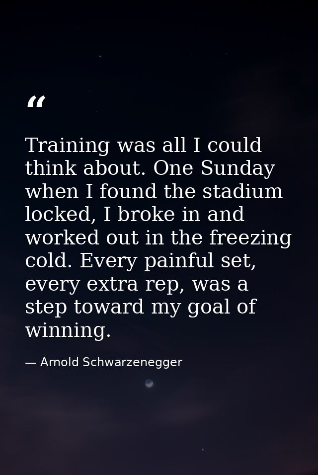 Training was all I could think about. One Sunday when I found the stadium locked, I broke in and worked out in the freez — Arnold Schwarzenegger