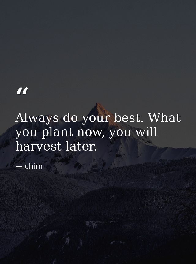 Always do your best. What you plant now, you will harvest later. — chim