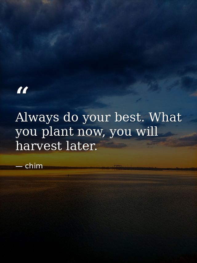 Always do your best. What you plant now, you will harvest later. — chim