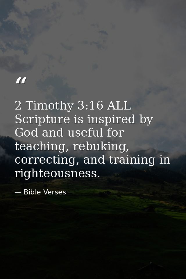 2 Timothy 3:16 ALL Scripture is inspired by God and useful for teaching, rebuking, correcting, and training in righteous — Bible Verses