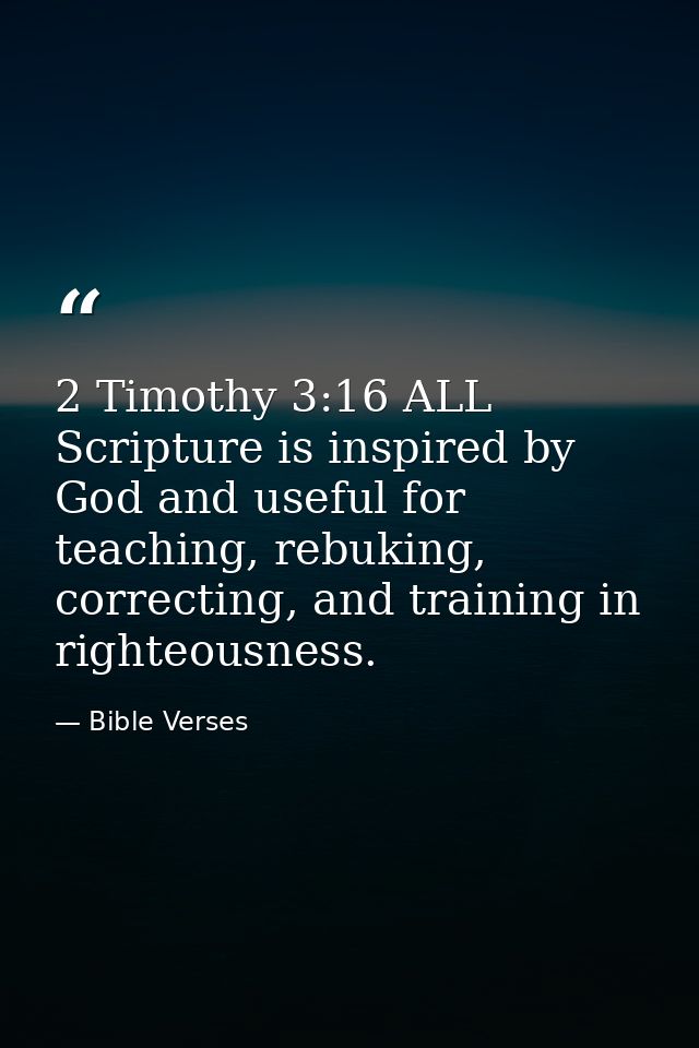 2 Timothy 3:16 ALL Scripture is inspired by God and useful for teaching, rebuking, correcting, and training in righteous — Bible Verses
