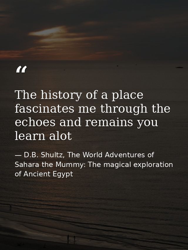 The history of a place fascinates me through the echoes and remains you learn alot — D.B. Shultz, The World Adventures of Sahara the Mummy: The magical exploration of Ancient Egypt