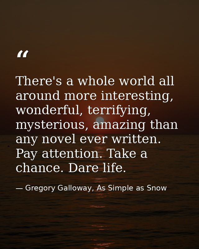 There's a whole world all around more interesting, wonderful, terrifying, mysterious, amazing than any novel ever writte — Gregory Galloway, As Simple as Snow