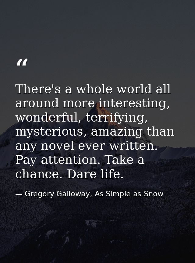 There's a whole world all around more interesting, wonderful, terrifying, mysterious, amazing than any novel ever writte — Gregory Galloway, As Simple as Snow
