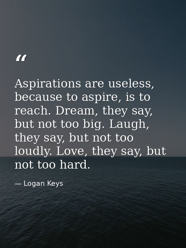 Aspirations are useless, because to aspire, is to reach. Dream, they say, but not too big. Laugh, they say, but not too  — Logan Keys
