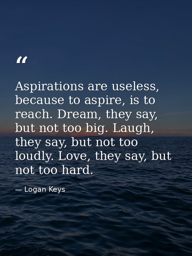 Aspirations are useless, because to aspire, is to reach. Dream, they say, but not too big. Laugh, they say, but not too  — Logan Keys