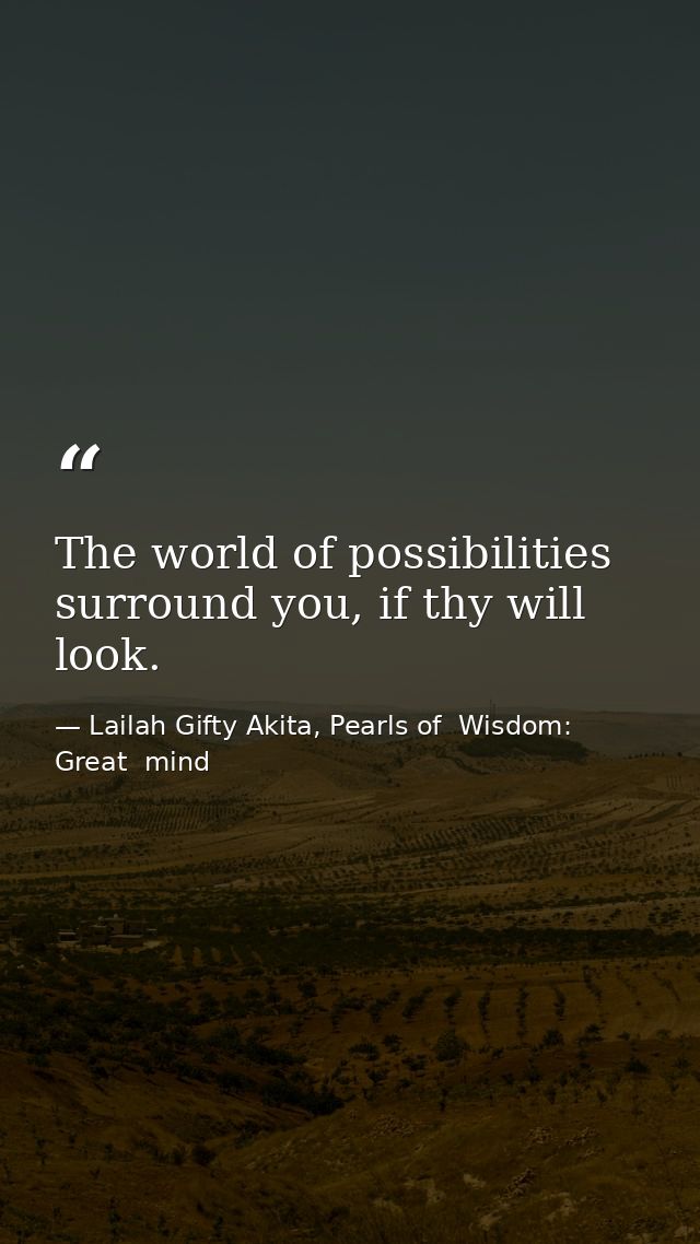 The world of possibilities surround you, if thy will look. — Lailah Gifty Akita, Pearls of  Wisdom: Great  mind