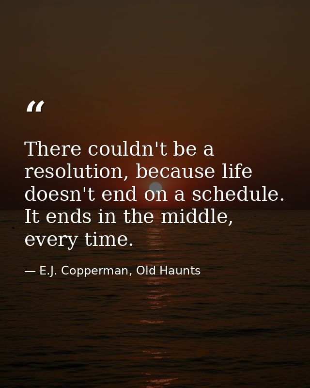 There couldn't be a resolution, because life doesn't end on a schedule. It ends in the middle, every time. — E.J. Copperman, Old Haunts