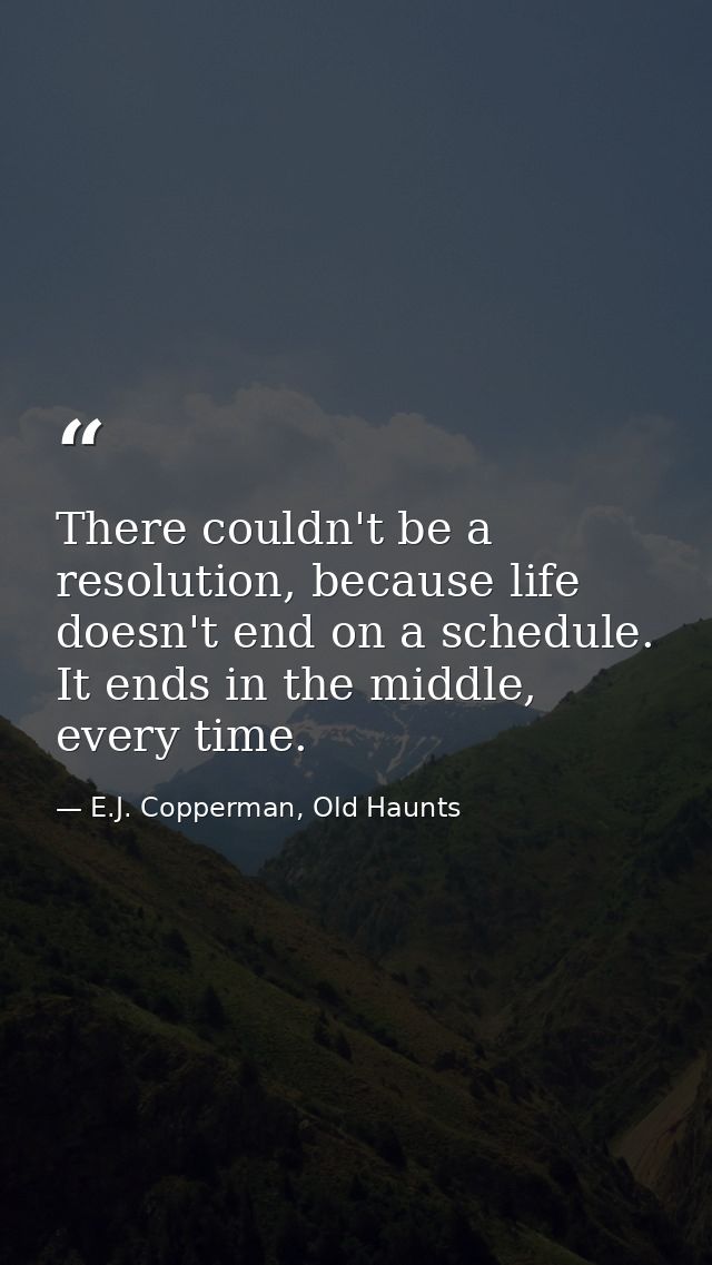 There couldn't be a resolution, because life doesn't end on a schedule. It ends in the middle, every time. — E.J. Copperman, Old Haunts