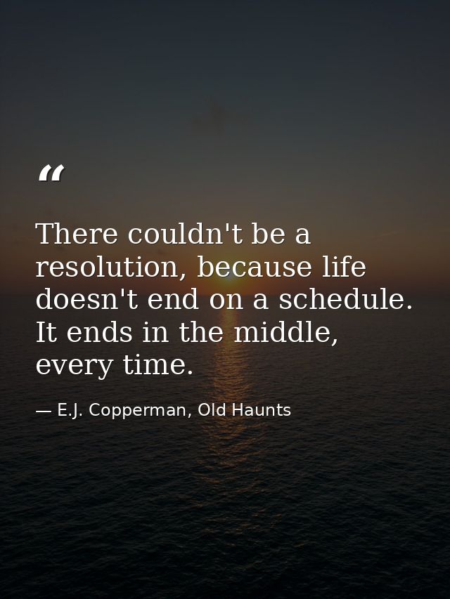 There couldn't be a resolution, because life doesn't end on a schedule. It ends in the middle, every time. — E.J. Copperman, Old Haunts