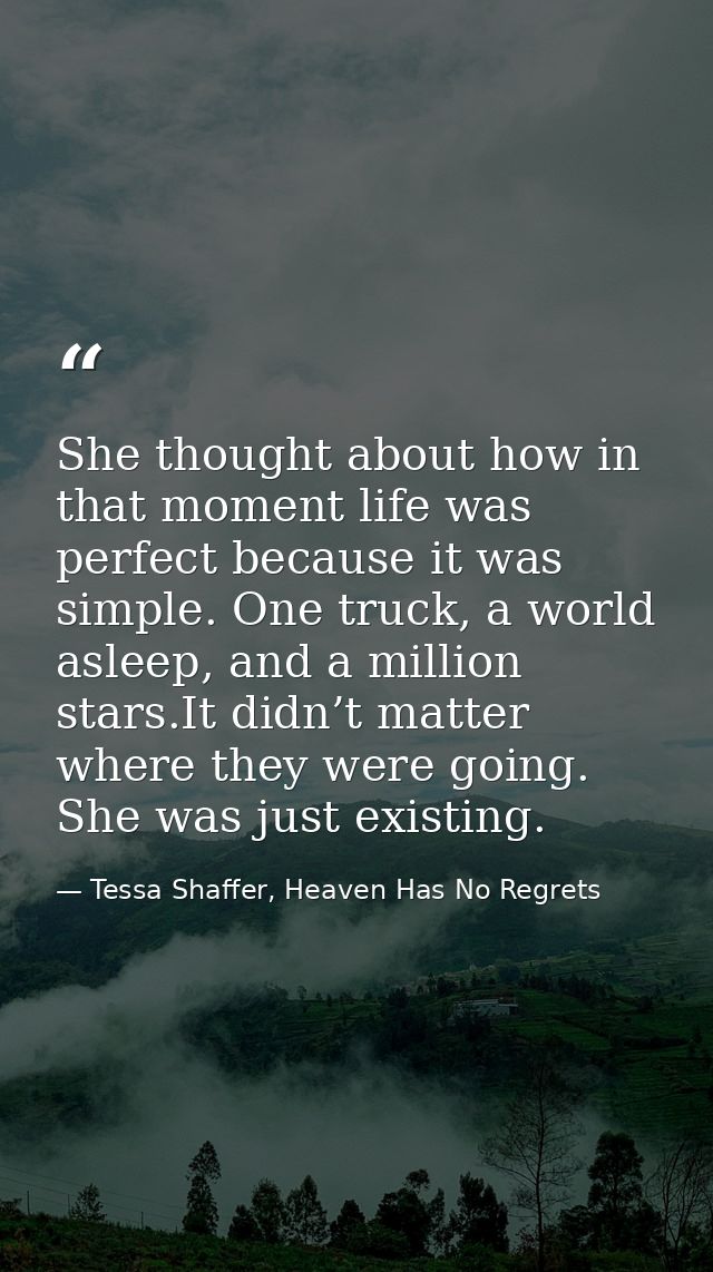 She thought about how in that moment life was perfect because it was simple. One truck, a world asleep, and a million st — Tessa Shaffer, Heaven Has No Regrets