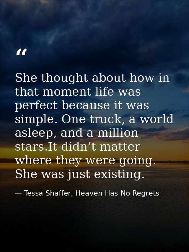 She thought about how in that moment life was perfect because it was simple. One truck, a world asleep, and a million st — Tessa Shaffer, Heaven Has No Regrets