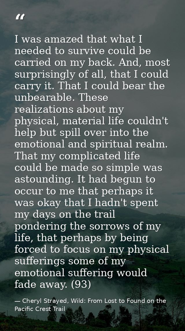 I was amazed that what I needed to survive could be carried on my back. And, most surprisingly of all, that I could carr — Cheryl Strayed, Wild: From Lost to Found on the Pacific Crest Trail