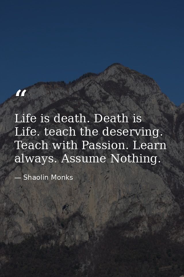 Life is death. Death is Life. teach the deserving. Teach with Passion. Learn always. Assume Nothing. — Shaolin Monks