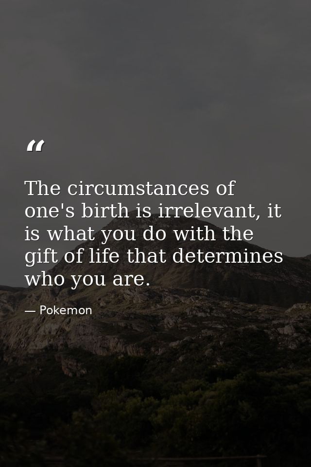 The circumstances of one's birth is irrelevant, it is what you do with the gift of life that determines who you are. — Pokemon