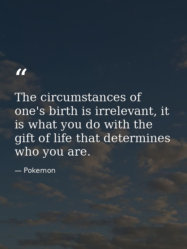 The circumstances of one's birth is irrelevant, it is what you do with the gift of life that determines who you are. — Pokemon