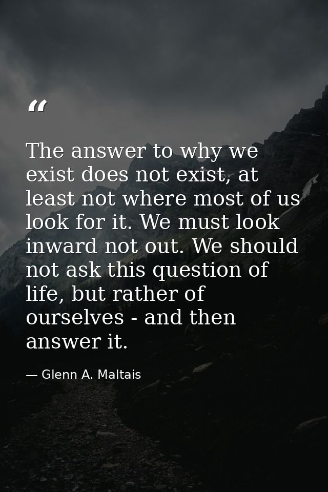The answer to why we exist does not exist, at least not where most of us look for it. We must look inward not out. We sh — Glenn A. Maltais