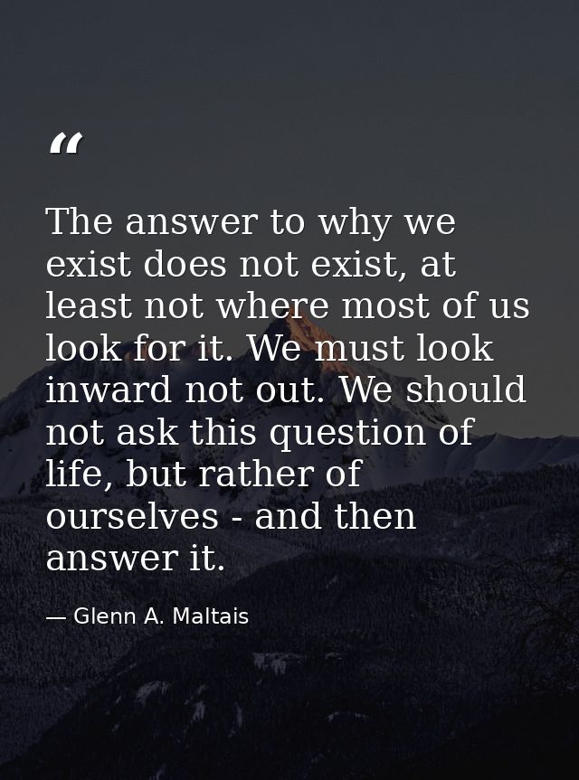 The answer to why we exist does not exist, at least not where most of us look for it. We must look inward not out. We sh — Glenn A. Maltais