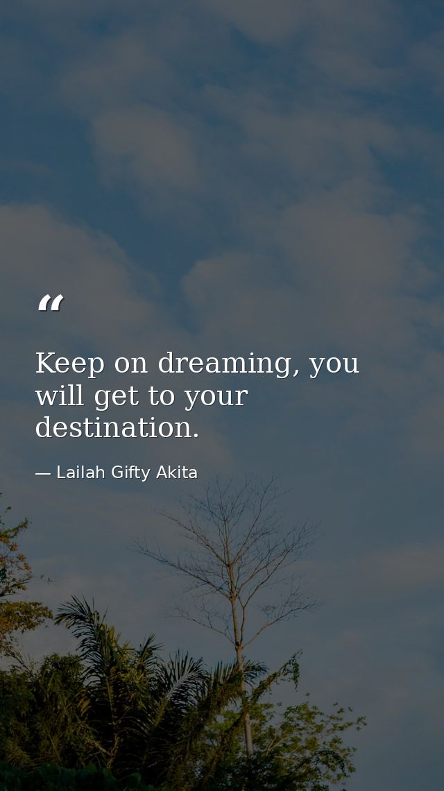 Keep on dreaming, you will get to your destination. — Lailah Gifty Akita