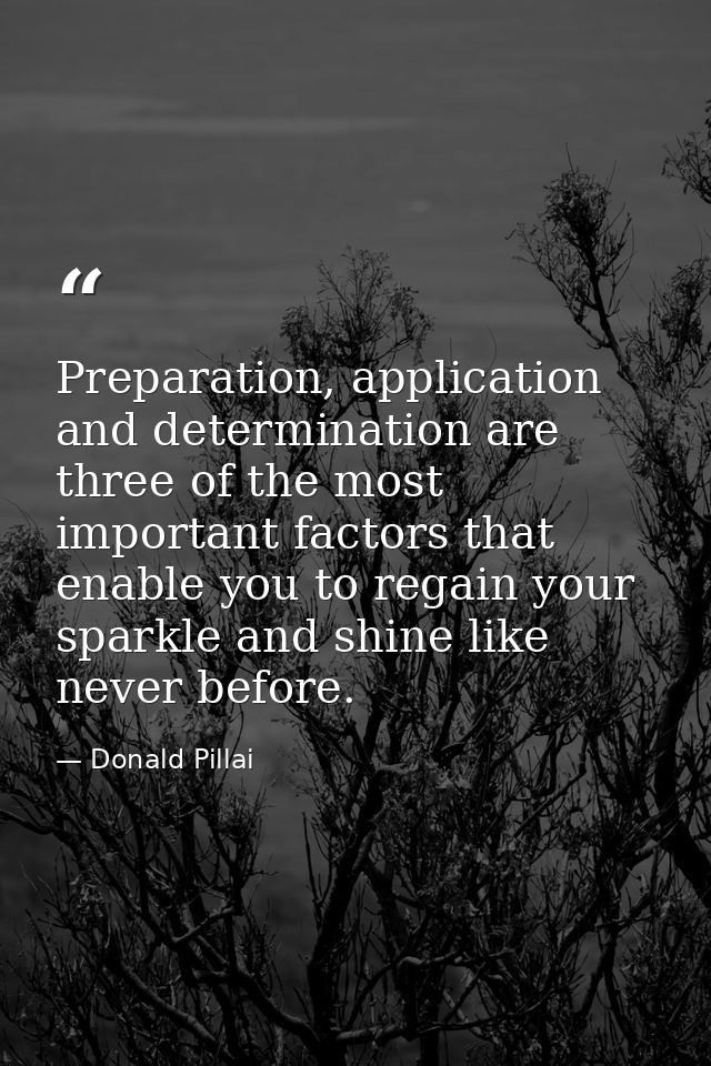 Preparation, application and determination are three of the most important factors that enable you to regain your sparkl — Donald Pillai