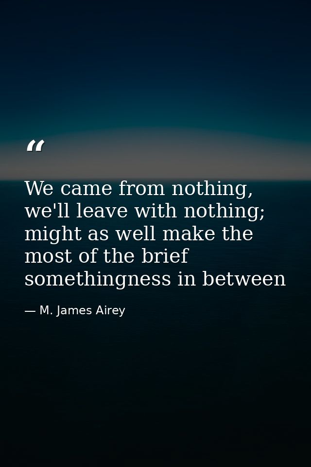 We came from nothing, we'll leave with nothing; might as well make the most of the brief somethingness in between — M. James Airey