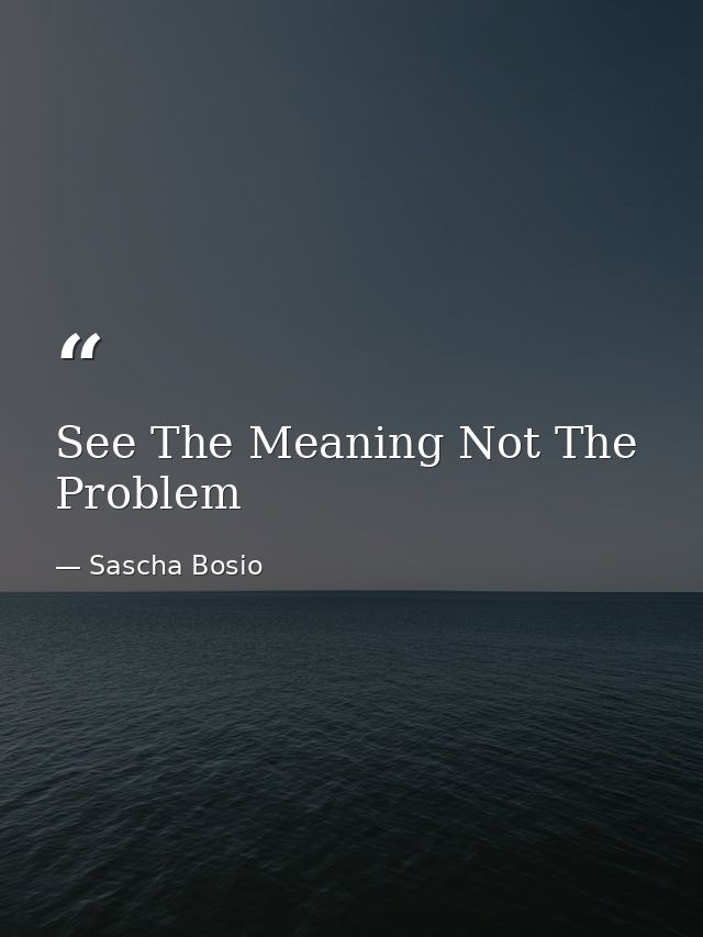 See The Meaning Not The Problem — Sascha Bosio
