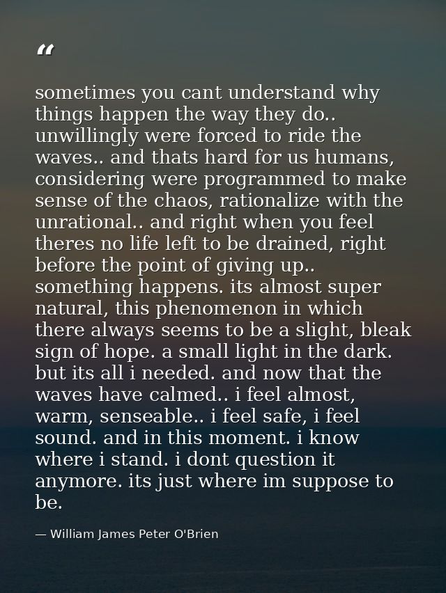 sometimes you cant understand why things happen the way they do.. unwillingly were forced to ride the waves.. and thats  — William James Peter O'Brien