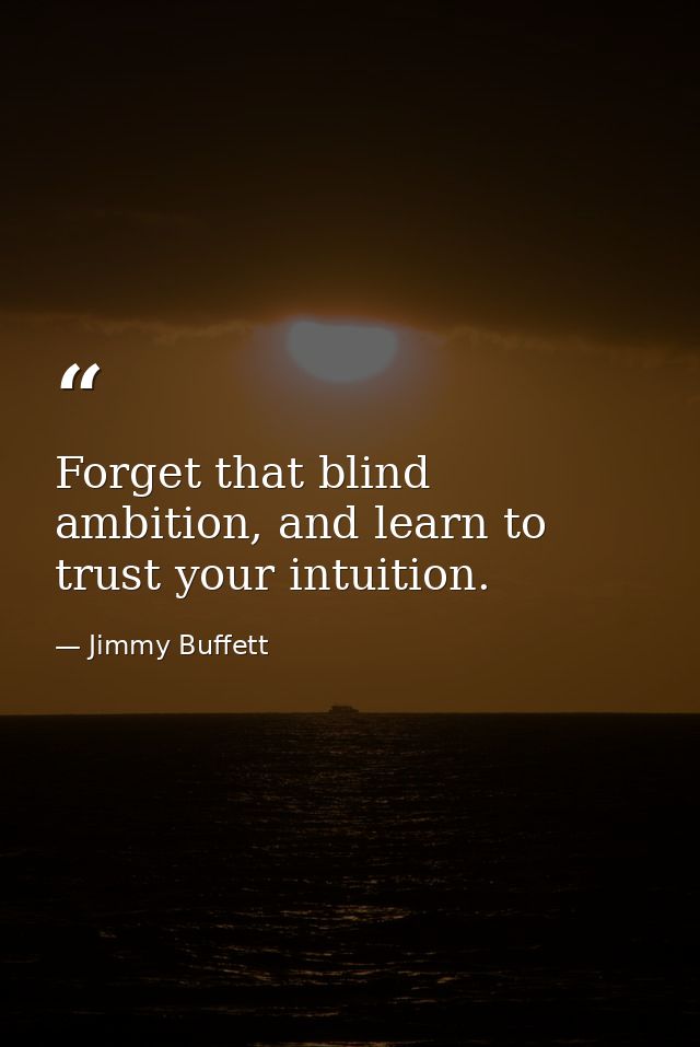 Forget that blind ambition, and learn to trust your intuition. — Jimmy Buffett