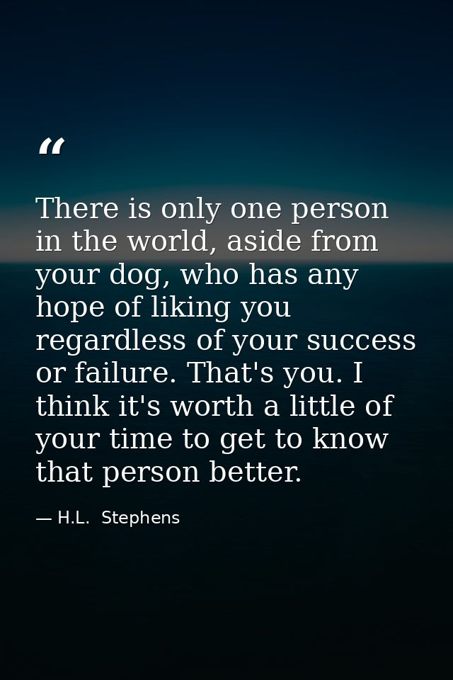 There is only one person in the world, aside from your dog, who has any hope of liking you regardless of your success or — H.L.  Stephens