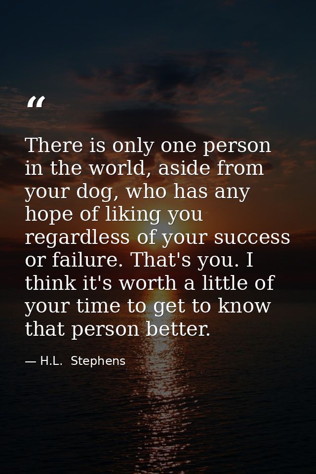 There is only one person in the world, aside from your dog, who has any hope of liking you regardless of your success or — H.L.  Stephens