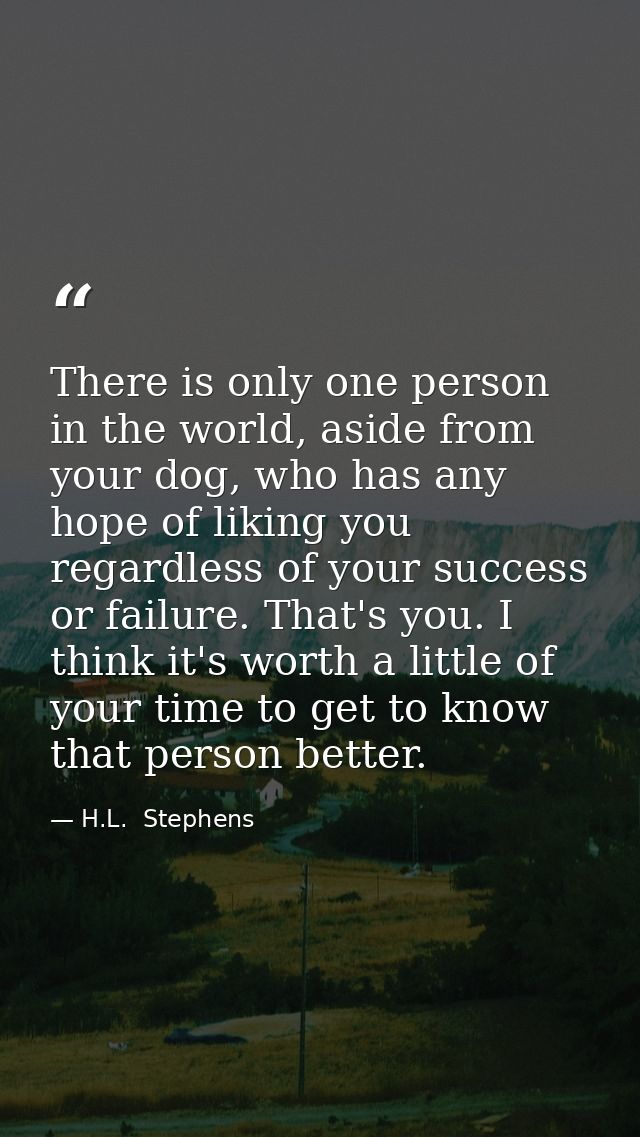 There is only one person in the world, aside from your dog, who has any hope of liking you regardless of your success or — H.L.  Stephens