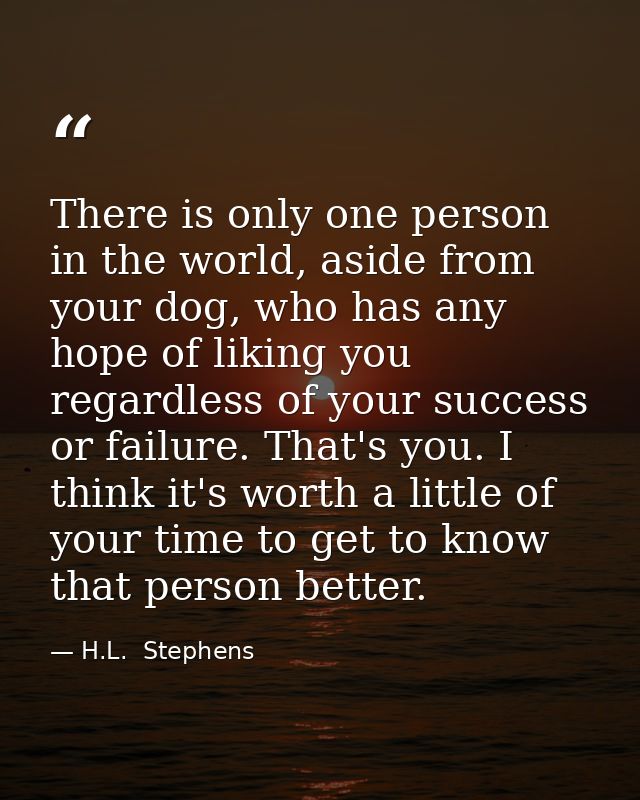 There is only one person in the world, aside from your dog, who has any hope of liking you regardless of your success or — H.L.  Stephens