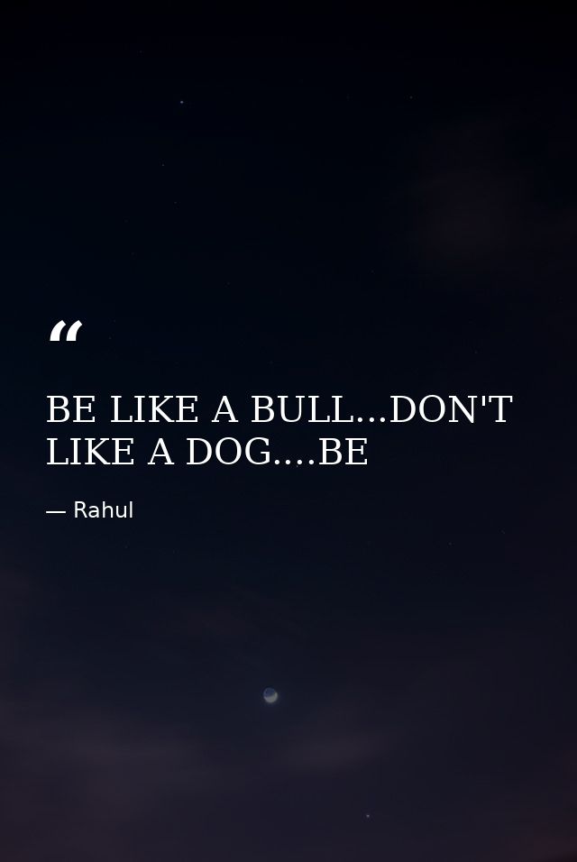 BE LIKE A BULL...DON'T LIKE A DOG....BE — Rahul