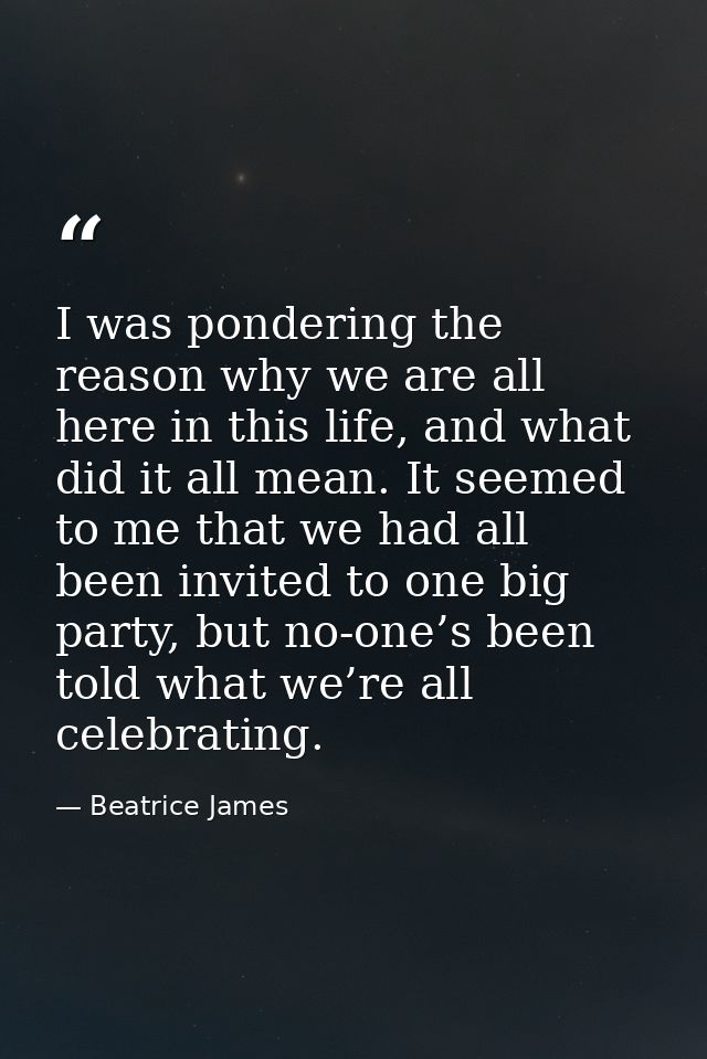 I was pondering the reason why we are all here in this life, and what did it all mean. It seemed to me that we had all b — Beatrice James