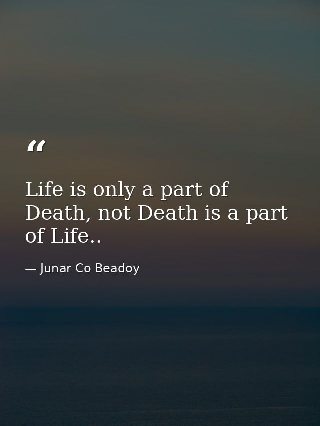 Life is only a part of Death, not Death is a part of Life.. — Junar Co Beadoy