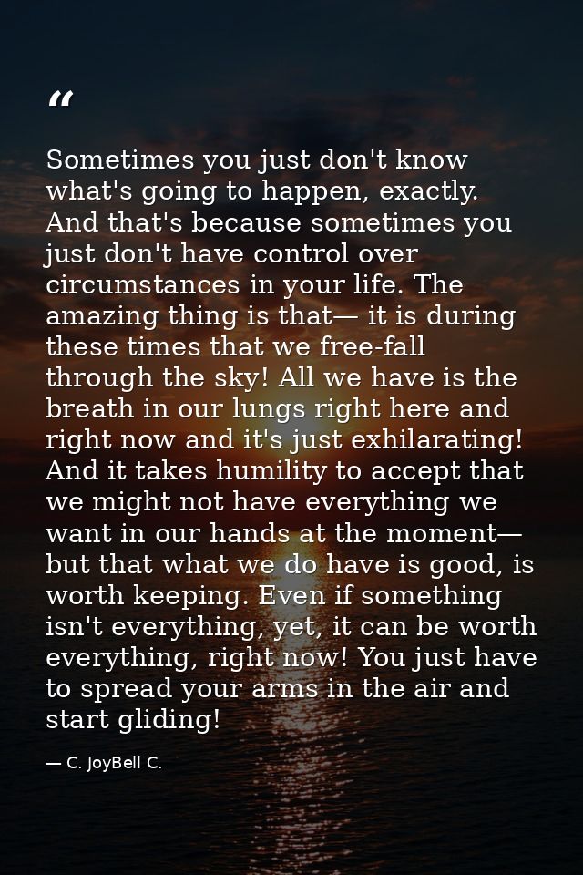 Sometimes you just don't know what's going to happen, exactly. And that's because sometimes you just don't have control  — C. JoyBell C.