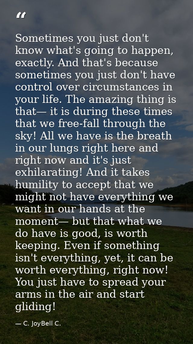 Sometimes you just don't know what's going to happen, exactly. And that's because sometimes you just don't have control  — C. JoyBell C.
