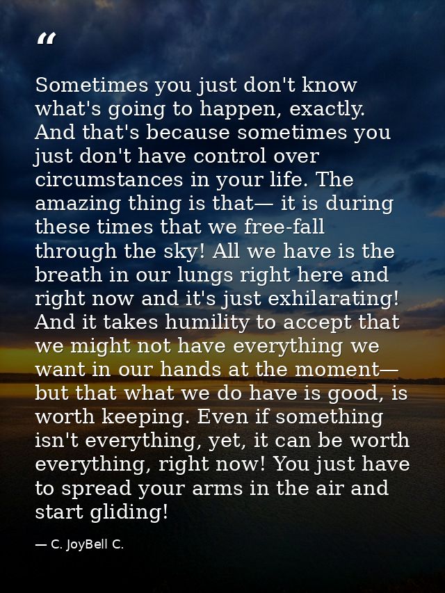Sometimes you just don't know what's going to happen, exactly. And that's because sometimes you just don't have control  — C. JoyBell C.