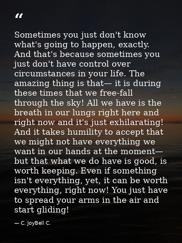 Sometimes you just don't know what's going to happen, exactly. And that's because sometimes you just don't have control  — C. JoyBell C.