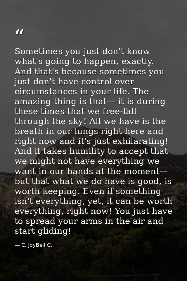 Sometimes you just don't know what's going to happen, exactly. And that's because sometimes you just don't have control  — C. JoyBell C.