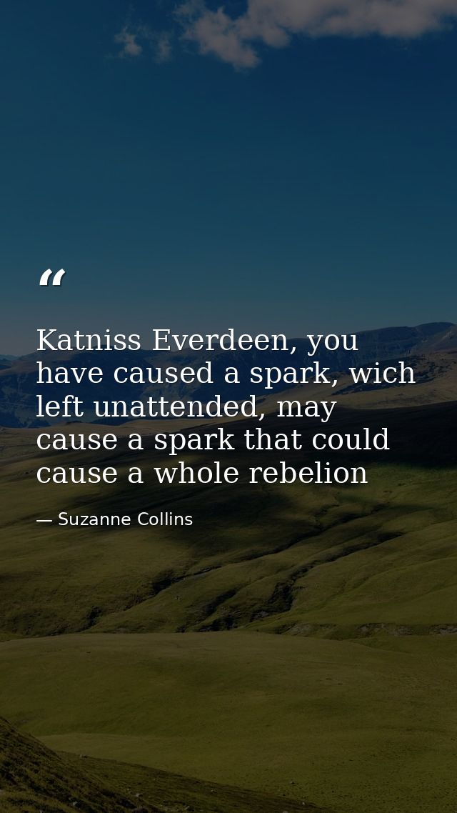 Katniss Everdeen, you have caused a spark, wich left unattended, may cause a spark that could cause a whole rebelion — Suzanne Collins