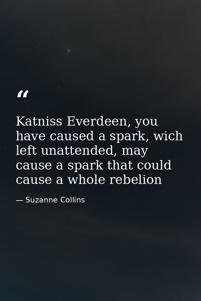 Katniss Everdeen, you have caused a spark, wich left unattended, may cause a spark that could cause a whole rebelion — Suzanne Collins