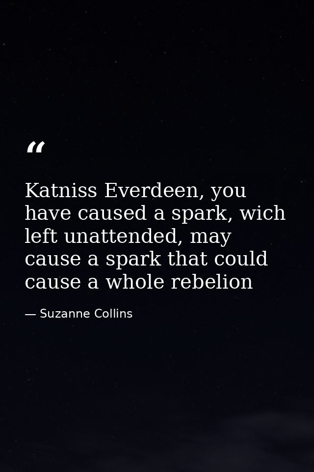 Katniss Everdeen, you have caused a spark, wich left unattended, may cause a spark that could cause a whole rebelion — Suzanne Collins