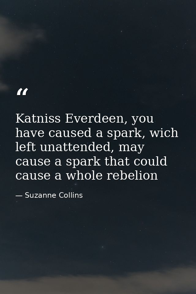 Katniss Everdeen, you have caused a spark, wich left unattended, may cause a spark that could cause a whole rebelion — Suzanne Collins