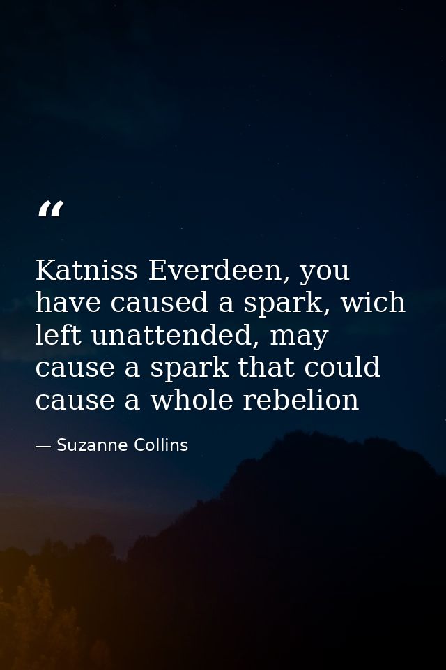 Katniss Everdeen, you have caused a spark, wich left unattended, may cause a spark that could cause a whole rebelion — Suzanne Collins