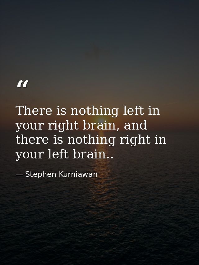 There is nothing left in your right brain, and there is nothing right in your left brain.. — Stephen Kurniawan