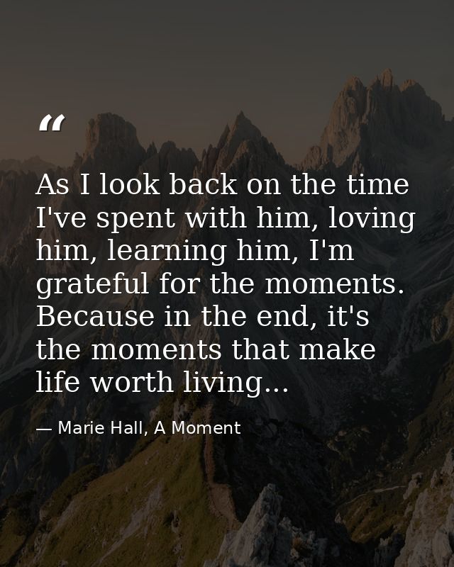 As I look back on the time I've spent with him, loving him, learning him, I'm grateful for the moments. Because in the e — Marie Hall, A Moment